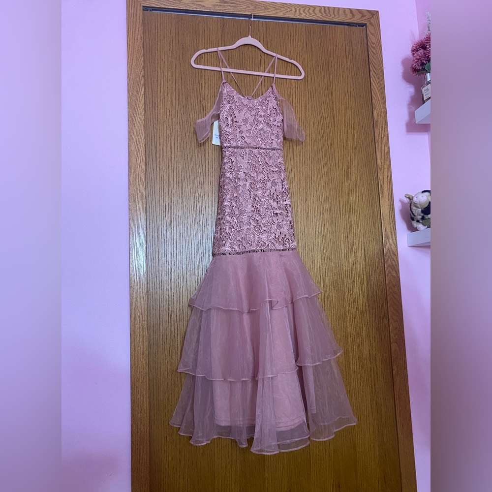 Beautiful Lace Mauve Pink Mermaid Gown Prom Dress